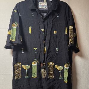 Tropical Cocktail Print Men's Black Shirt